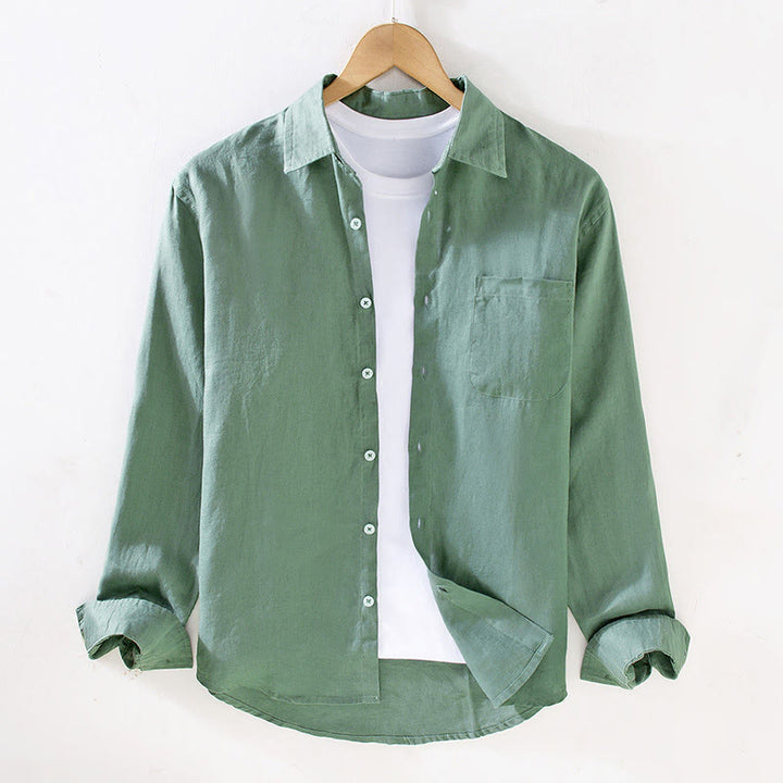 Buddha Stones Spring Men's Casual Pure Color Linen Long Sleeve Shirt With Pocket - MediumSeaGreen - US/UK/AU42,EU52 (3XL) - image 11