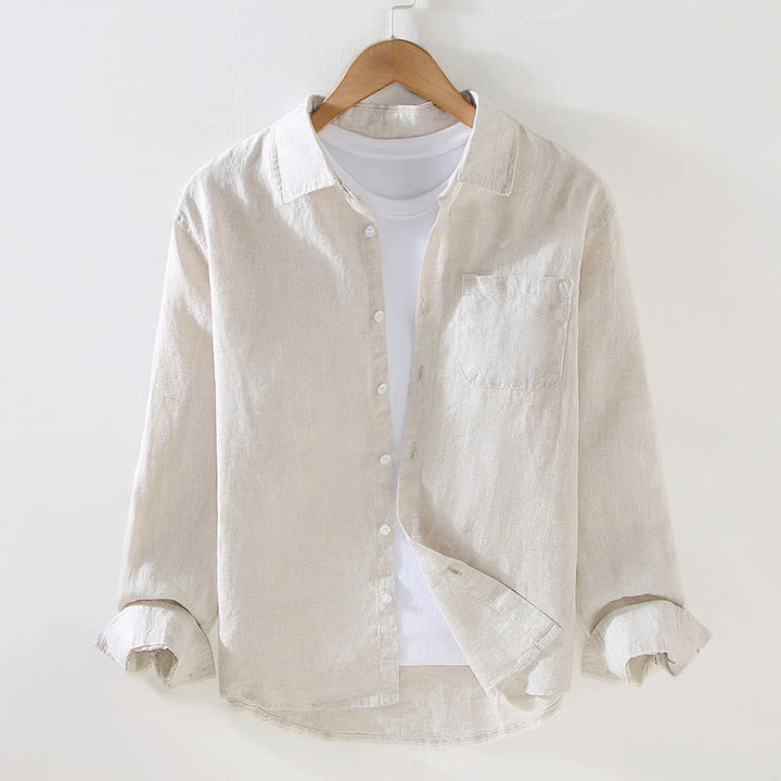 Buddha Stones Spring Men's Casual Pure Color Linen Long Sleeve Shirt With Pocket - Beige - US/UK/AU42,EU52 (3XL) - image 1
