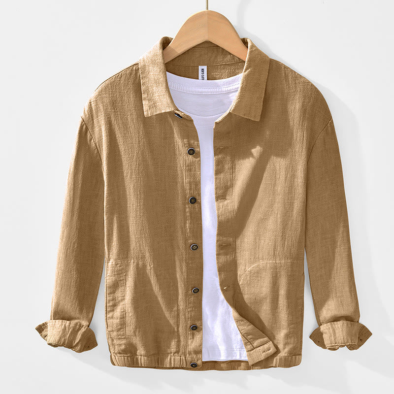 Buddha Stones Commute Plain Simple Buttons Design Men's Long Sleeve Ramie Linen Jacket With Pockets - Goldenrod - US/UK/AU42,EU52 (3XL) - image 1