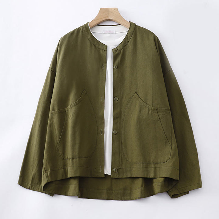Buddha Stones Solid Color Long Sleeve Women's Cotton Jacket With Pockets - Olive - US14,UK/AU18,EU46 (2XL) - image 16