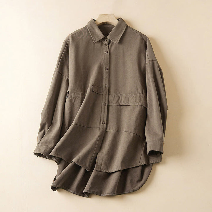 Buddha Stones Fall Irregular Design Long Sleeve Women's Cotton Linen Lapel Jacket With Pockets - Tan - US14,UK/AU18,EU46 (2XL) - image 14