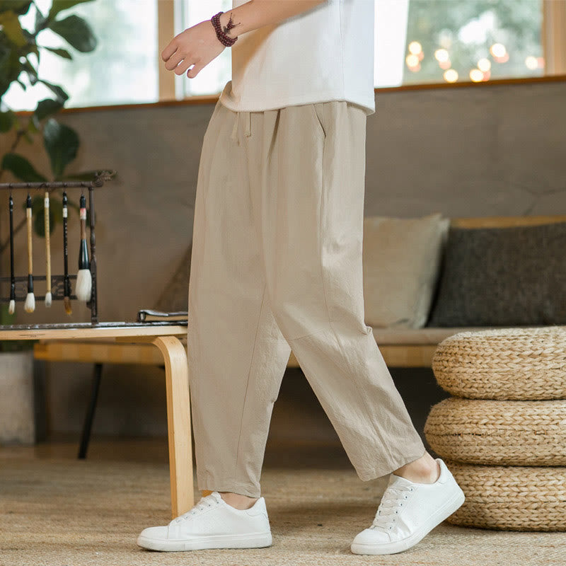 Buddha Stones Summer Men's Cotton Pants With Pockets - Linen - US/UK/AU46,EU56 (5XL)  - image 1