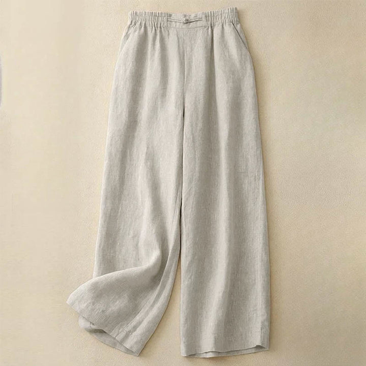 Buddha Stones Daily Solid Color Elastic Waistband Frog-Button Cotton Women's Wide Leg Pants With Pockets - Beige - US12,UK/AU16,EU44 (3XL) - image 11