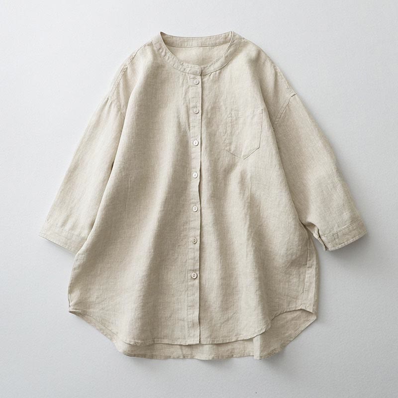 Buddha Stones Solid Color Button Three Quarter Sleeve Shirt - Linen - US8-10,UK/AU12-14,EU40-42 (2XL) - image 2