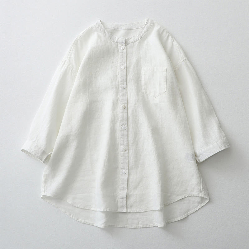 Buddha Stones Solid Color Button Three Quarter Sleeve Shirt - White - US8-10,UK/AU12-14,EU40-42 (2XL) - image 28