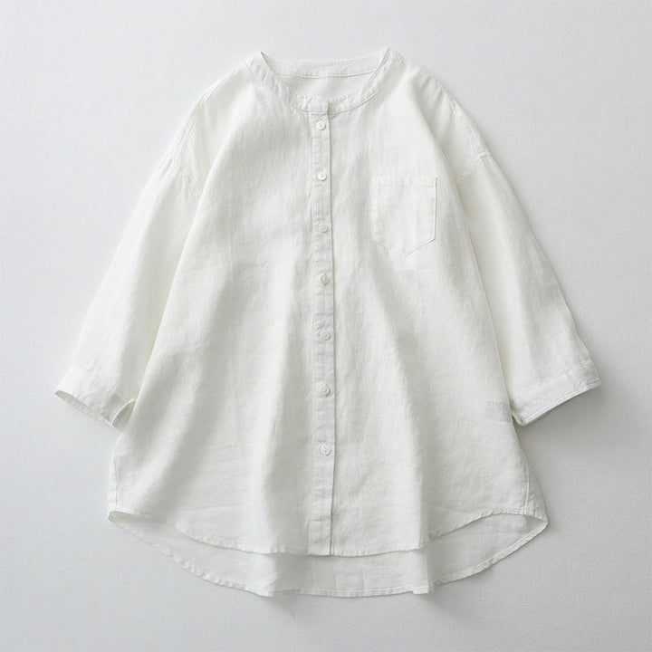 Buddha Stones Solid Color Button Three Quarter Sleeve Shirt - White - US8-10,UK/AU12-14,EU40-42 (2XL) - image 28
