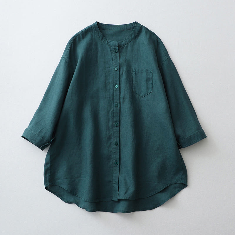 Buddha Stones Solid Color Button Three Quarter Sleeve Shirt - SteelBlue - US8-10,UK/AU12-14,EU40-42 (2XL) - image 14
