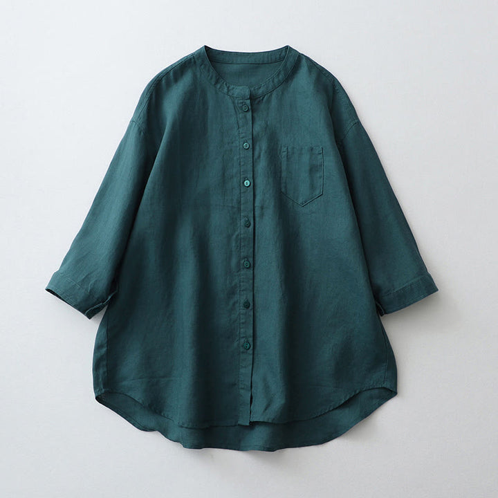 Buddha Stones Solid Color Button Three Quarter Sleeve Shirt - SteelBlue - US8-10,UK/AU12-14,EU40-42 (2XL) - image 14
