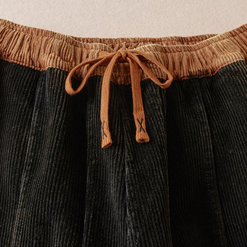 Buddha Stones Color Contrast Corduroy Cotton Women's Thermal Fleece-Lined Harem Pants With Pockets - image 2