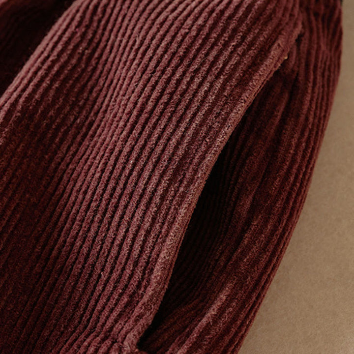 Buddha Stones Color Contrast Corduroy Cotton Women's Thermal Fleece-Lined Harem Pants With Pockets - image 8