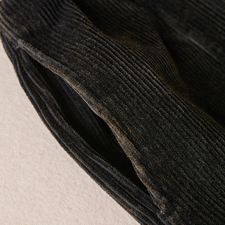 Buddha Stones Color Contrast Corduroy Cotton Women's Thermal Fleece-Lined Harem Pants With Pockets - image 3