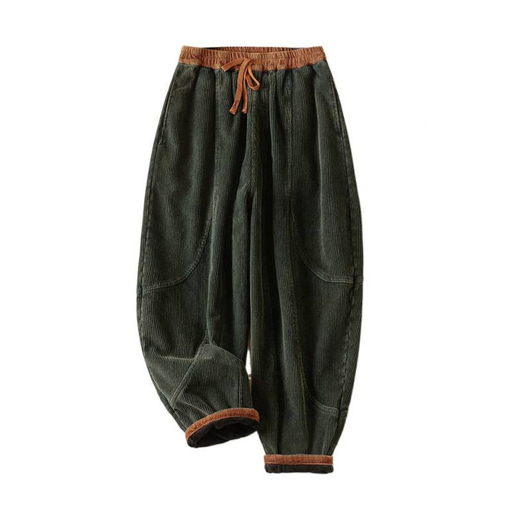 Buddha Stones Color Contrast Corduroy Cotton Women's Thermal Fleece-Lined Harem Pants With Pockets - image 16