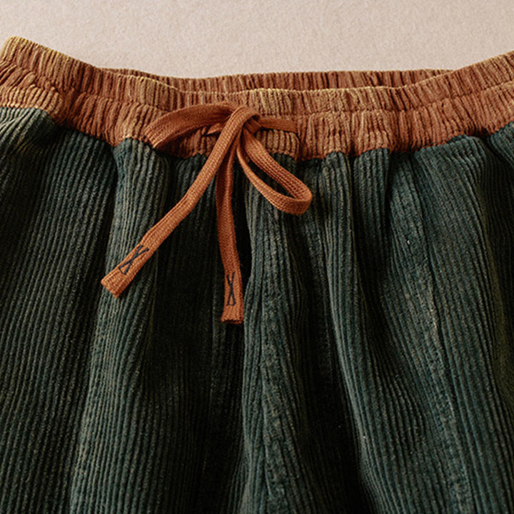 Buddha Stones Color Contrast Corduroy Cotton Women's Thermal Fleece-Lined Harem Pants With Pockets - image 13