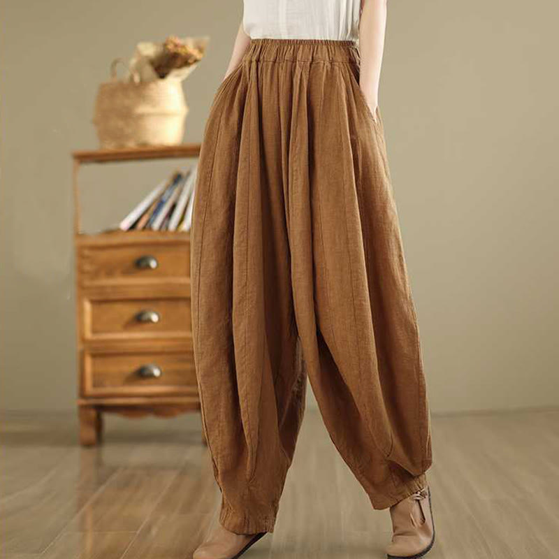 Buddha Stones Spring Casual Simple Design Women's Cotton Linen Harem Pants With Pockets - Peru - US8-10,UK/AU12-14,EU40-42 (2XL) - image 1