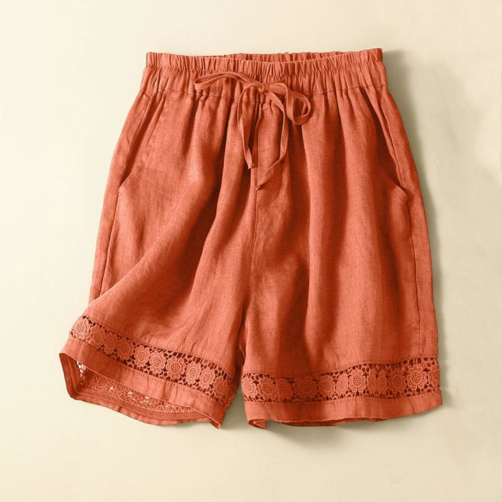 Buddha Stones Plain Color Bottom Hollow Lace Design Lace-up Cotton Women's Shorts With Pockets - DarkOrange - US12,UK/AU16,EU44 (3XL) - image 43