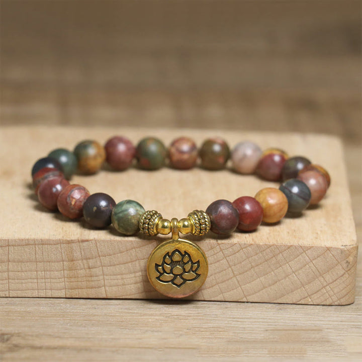 Buddha Stones Natural Colorful Emperor Stone Lotus Pattern Anti-stress Bracelet - Emperor Stone(Wrist Circumference: 15-17cm) - image 0
