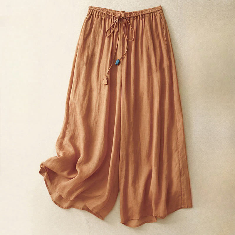 Buddha Stones Simple Design Drawstring Cotton Women's Wide Leg Pants With Pockets - DarkOrange - US8-10,UK/AU12-14,EU40-42 (2XL) - image 23