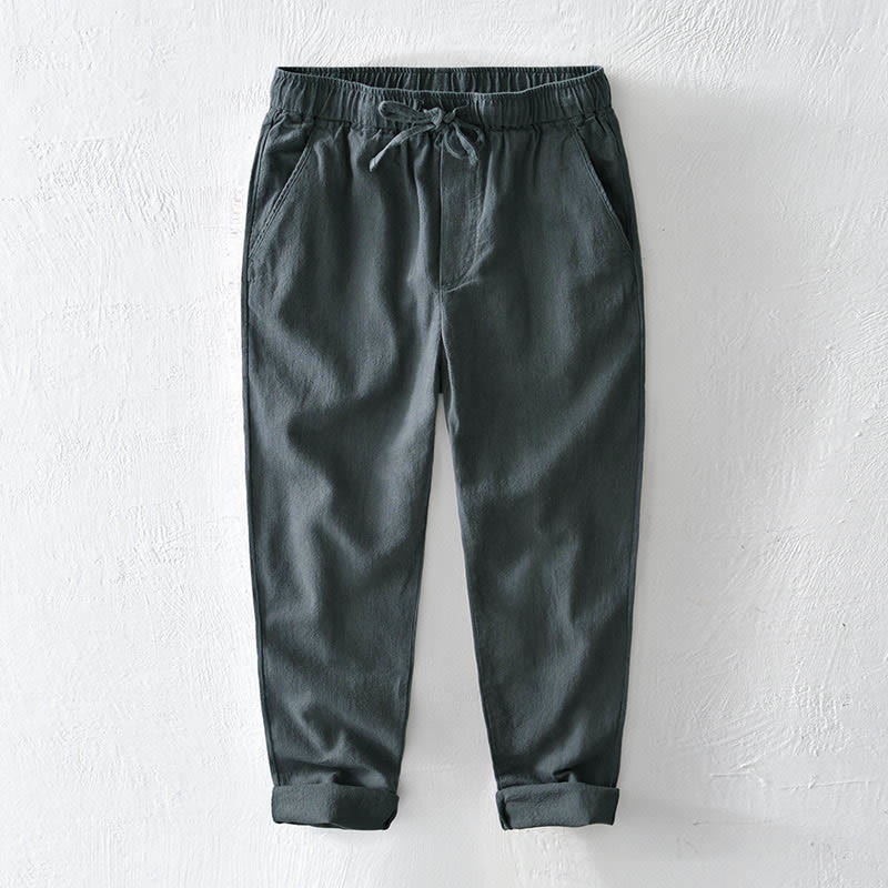 Buddha Stones Casual Solid Color Simple Design Drawstring Ramie Linen Men's Pants With Pockets - LightSlateGray - US/UK/AU44,EU54 (4XL) - image 10