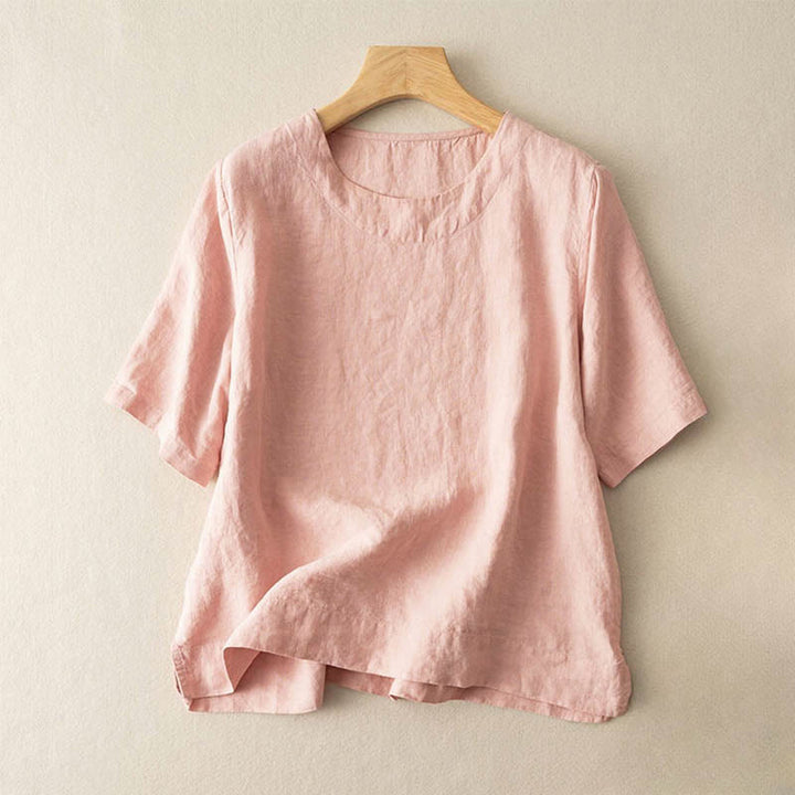Buddha Stones Simple Plain Short Sleeve Crew Neck Side Slit Cotton Women's T-Shirt - LightPink - US12,UK/AU16,EU44 (3XL) - image 2