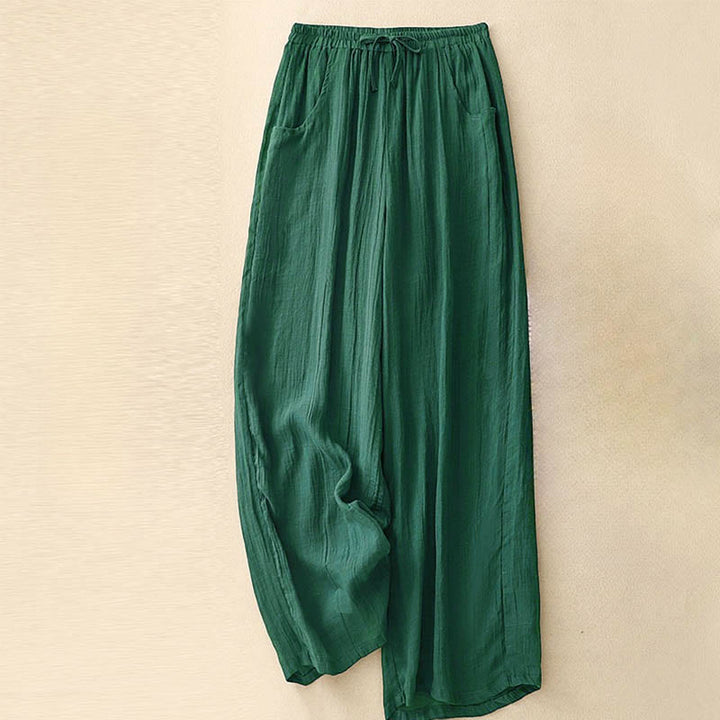 Buddha Stones Spring Pure Color Drawstring Double Layer Women's Wide Leg Pants With Pockets - ForestGreen - US8-10,UK/AU12-14,EU40-42 (2XL) - image 11
