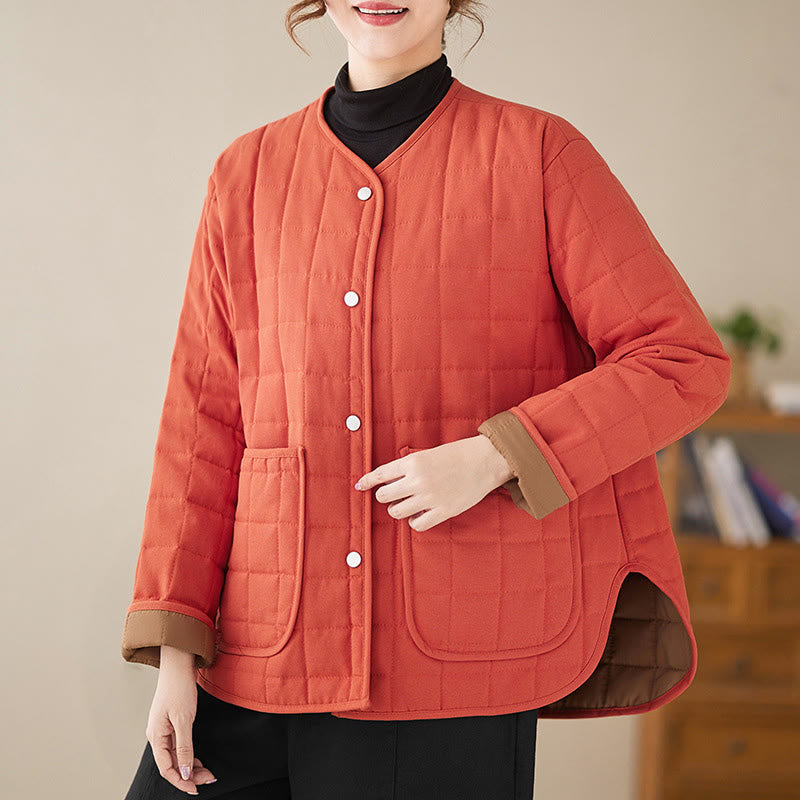 Buddha Stones Retro Plain Women's Thick Cotton Long Sleeve Coat Jacket With Pockets - Tomato - US14,UK/AU18,EU46 (2XL) - image 9