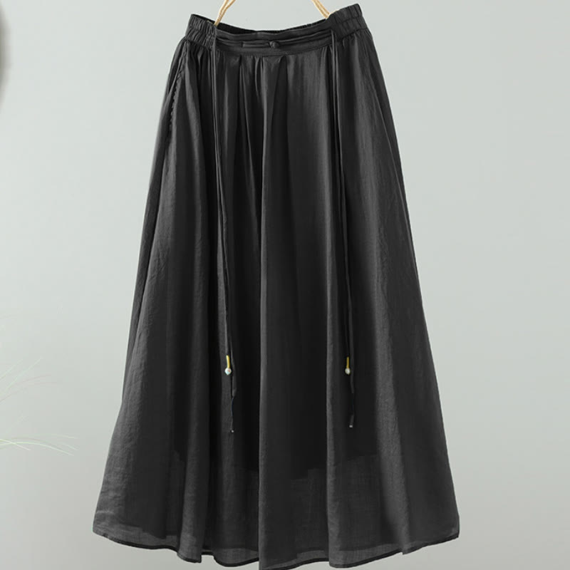 Buddha Stones Summer Retro Pure Color Tassel Design Women's Skirt With Pockets - Black - US12,UK/AU16,EU44 (2XL) - image 17