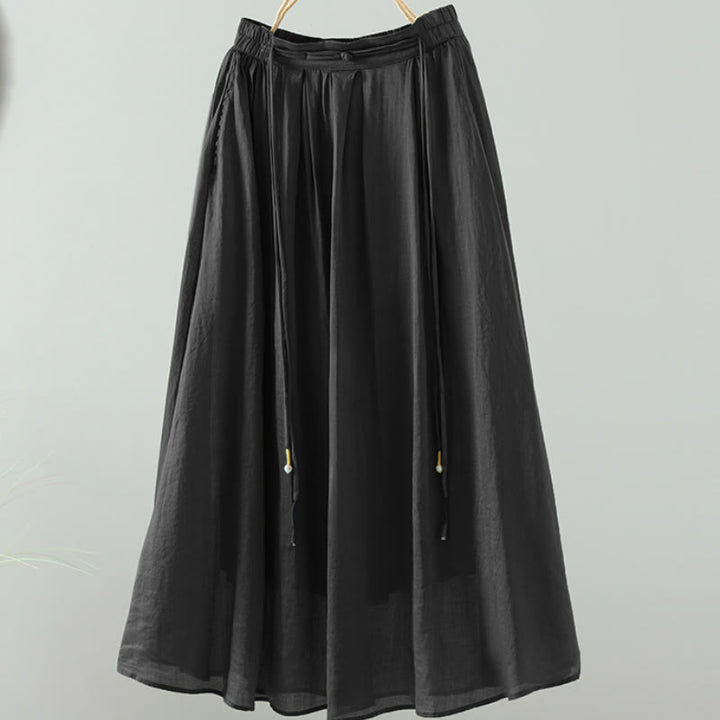 Buddha Stones Summer Retro Pure Color Tassel Design Women's Skirt With Pockets - Black - US12,UK/AU16,EU44 (2XL) - image 17