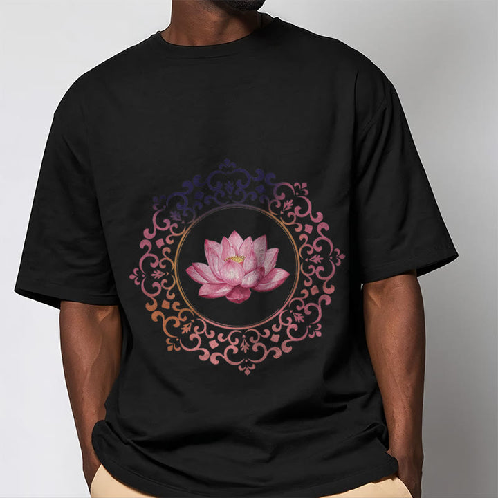 Buddha Stones Mandala Pink Lotus Pattern Tee Cotton T-shirt - image 1