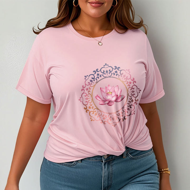 Buddha Stones Mandala Pink Lotus Pattern Tee Cotton T-shirt - image 13
