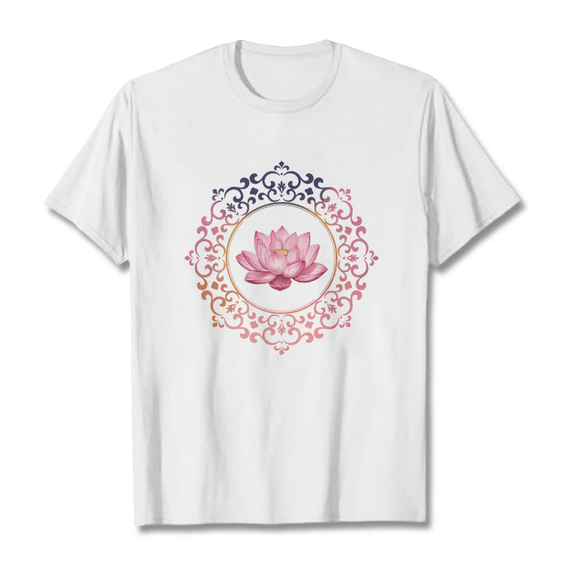 Buddha Stones Mandala Pink Lotus Pattern Tee Cotton T-shirt - White - 2XL - image 5
