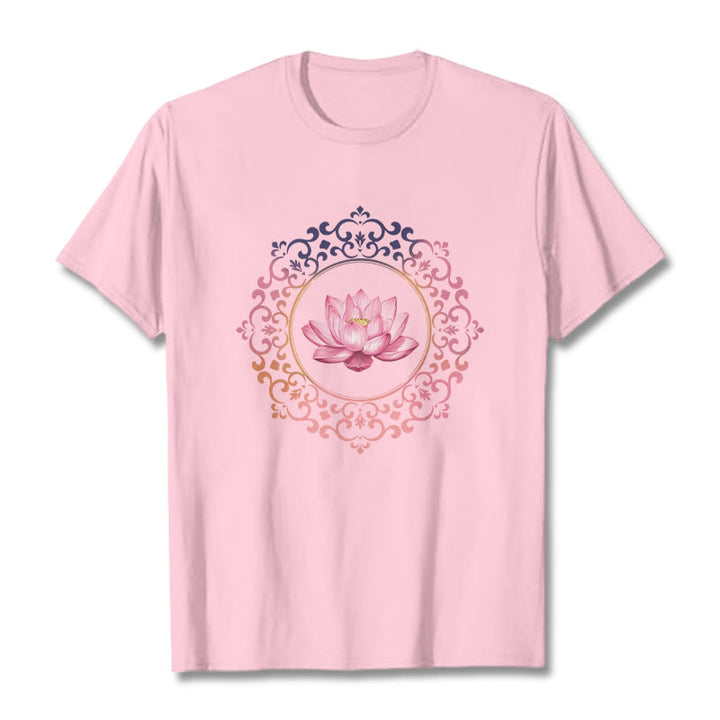 Buddha Stones Mandala Pink Lotus Pattern Tee Cotton T-shirt - LightPink - 2XL - image 12