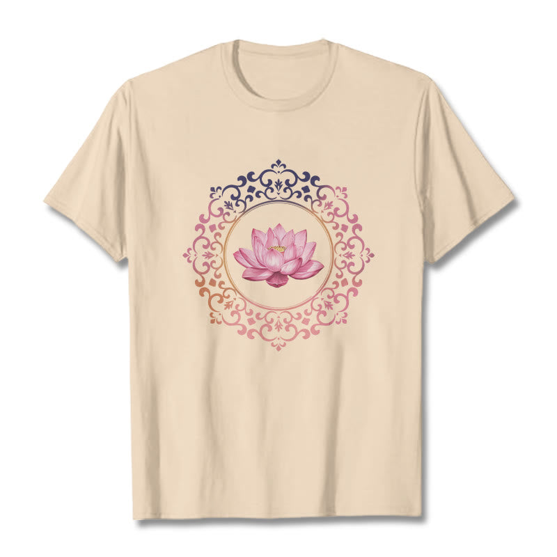 Buddha Stones Mandala Pink Lotus Pattern Tee Cotton T-shirt - Bisque - 2XL - image 8