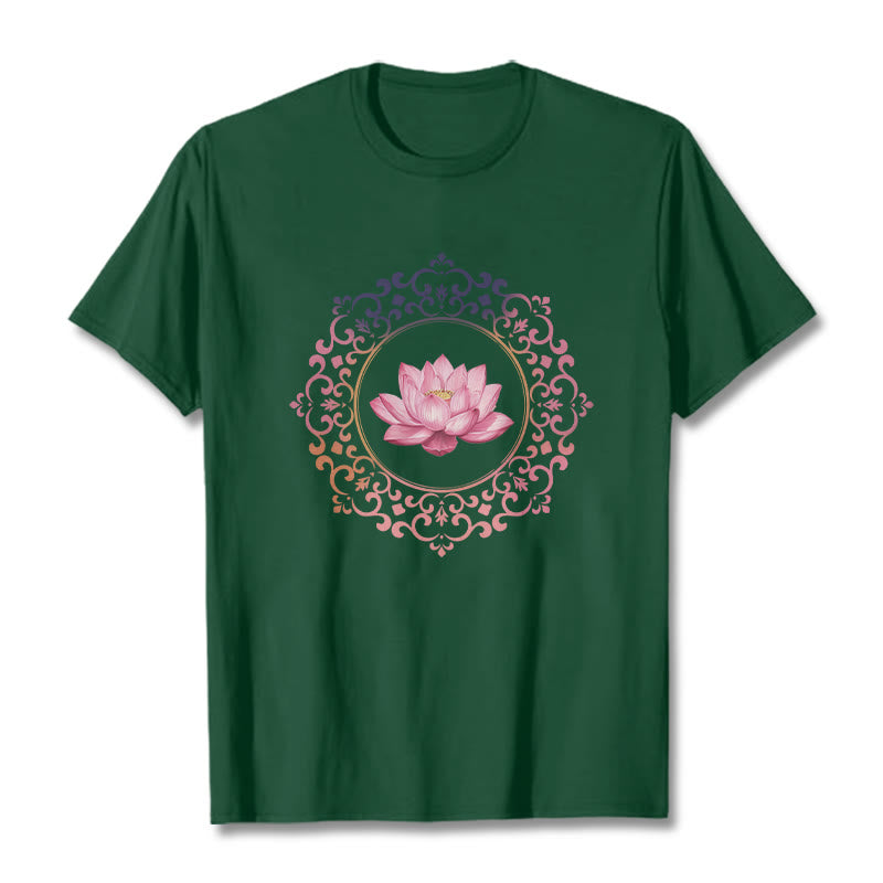 Buddha Stones Mandala Pink Lotus Pattern Tee Cotton T-shirt - ForestGreen - 2XL - image 10