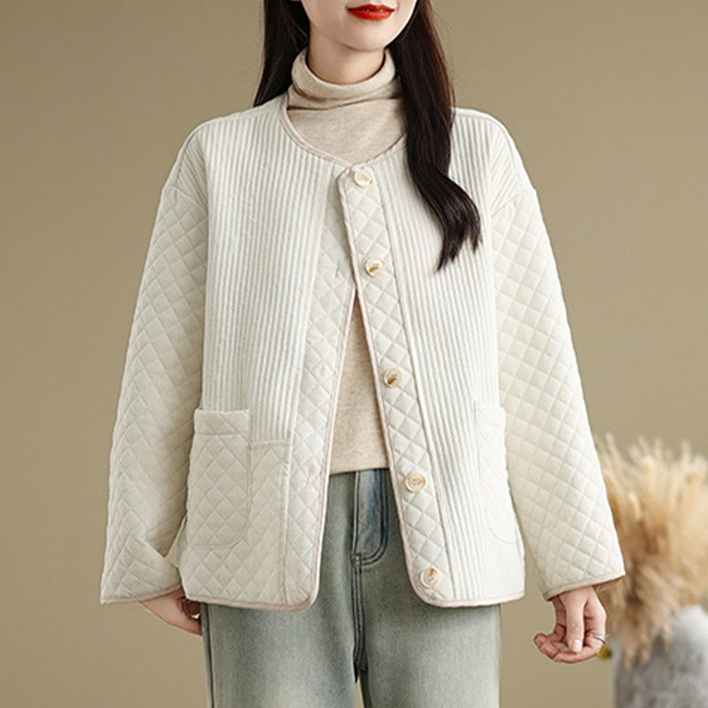 Buddha Stones Women's Vintage Buttons Simple Design Long Sleeve Cotton Jacket With Pockets - image 8