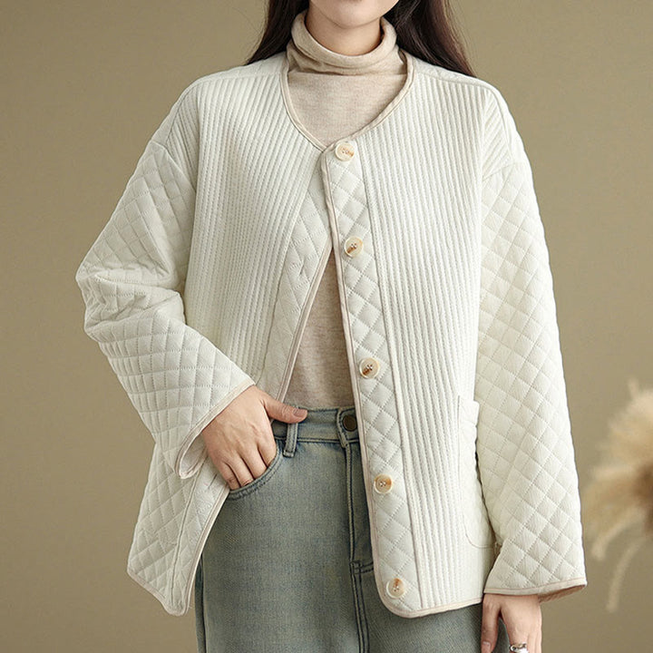 Buddha Stones Women's Vintage Buttons Simple Design Long Sleeve Cotton Jacket With Pockets - image 11