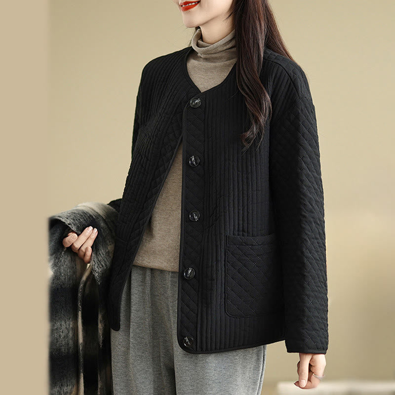 Buddha Stones Women's Vintage Buttons Simple Design Long Sleeve Cotton Jacket With Pockets - image 5