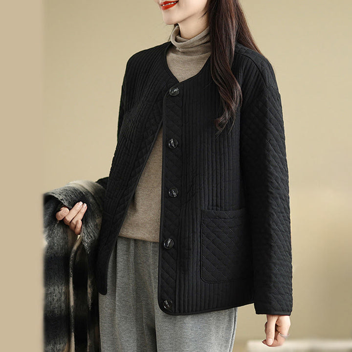 Buddha Stones Women's Vintage Buttons Simple Design Long Sleeve Cotton Jacket With Pockets - image 5