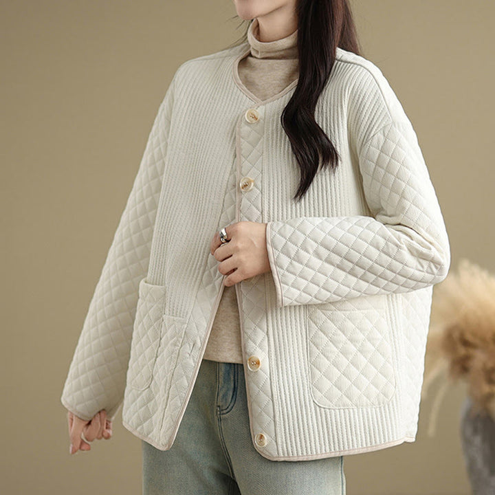 Buddha Stones Women's Vintage Buttons Simple Design Long Sleeve Cotton Jacket With Pockets - image 9