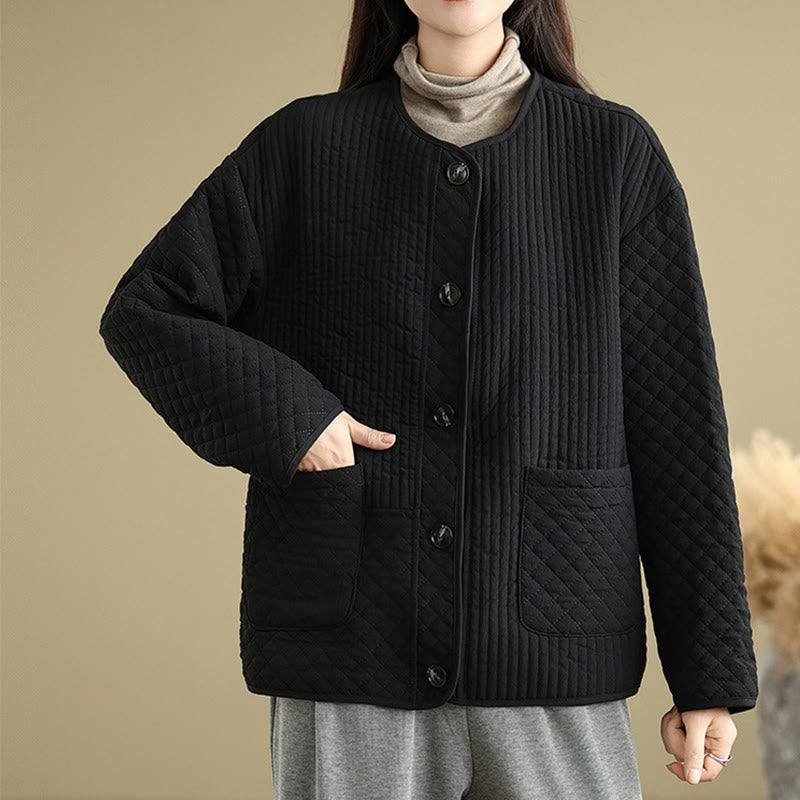 Buddha Stones Women's Vintage Buttons Simple Design Long Sleeve Cotton Jacket With Pockets - image 3