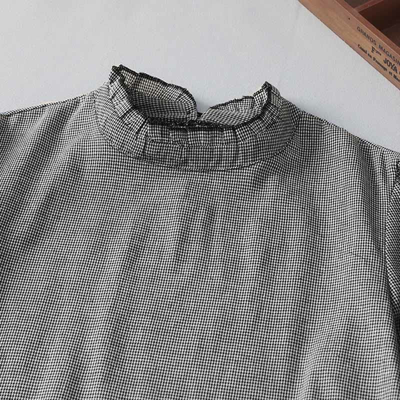 Buddha Stones Plaid Pattern Pleated Ruffled Design Long Sleeve Cotton Midi Dress With Pockets - image 2