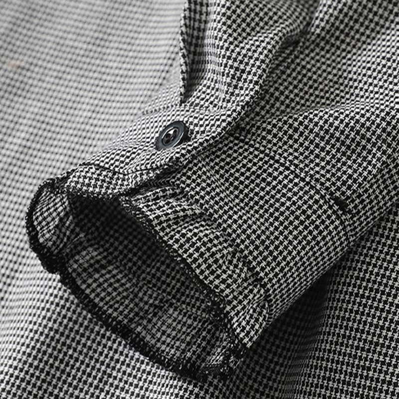 Buddha Stones Plaid Pattern Pleated Ruffled Design Long Sleeve Cotton Midi Dress With Pockets - image 5