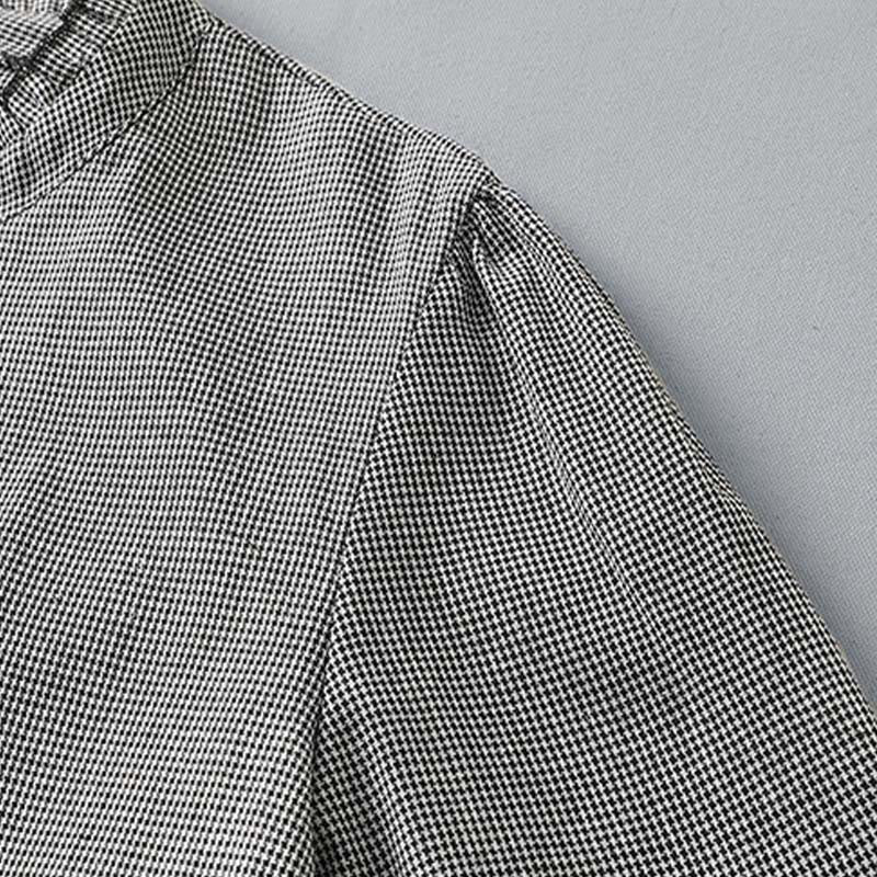 Buddha Stones Plaid Pattern Pleated Ruffled Design Long Sleeve Cotton Midi Dress With Pockets - image 4