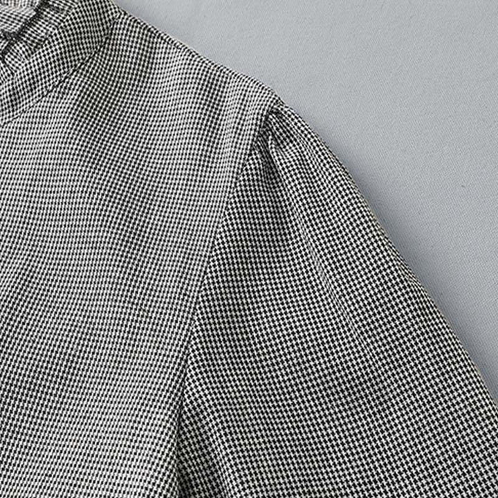 Buddha Stones Plaid Pattern Pleated Ruffled Design Long Sleeve Cotton Midi Dress With Pockets - image 4