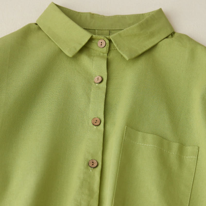 Buddha Stones Causal Commute Plain Buttons Design Long Sleeve Cotton Midi Dress With Pockets - image 2