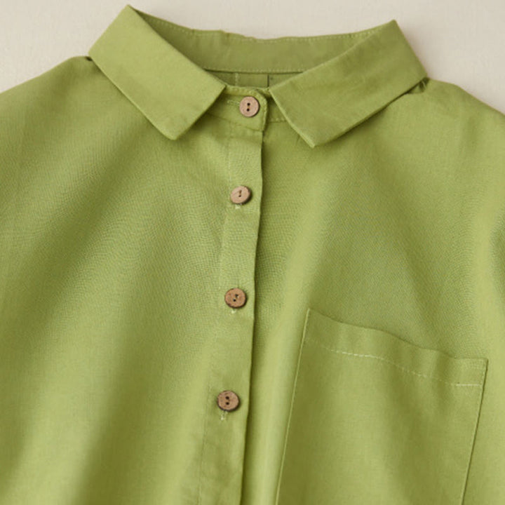 Buddha Stones Causal Commute Plain Buttons Design Long Sleeve Cotton Midi Dress With Pockets - image 2