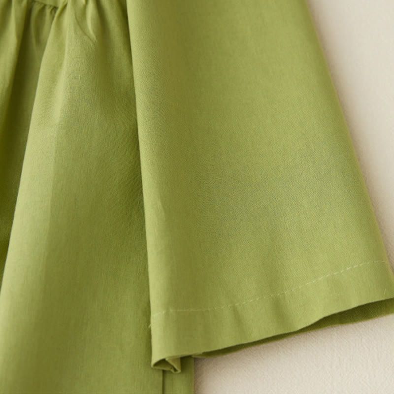 Buddha Stones Causal Commute Plain Buttons Design Long Sleeve Cotton Midi Dress With Pockets - image 4