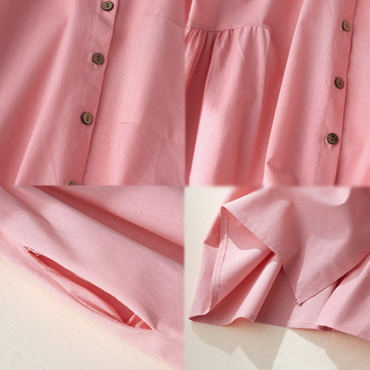 Buddha Stones Causal Commute Plain Buttons Design Long Sleeve Cotton Midi Dress With Pockets - image 13