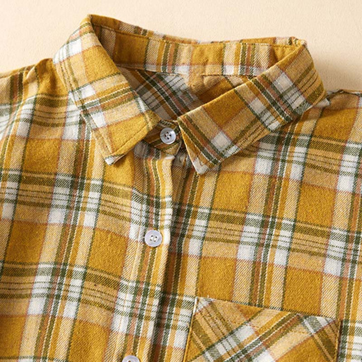 Buddha Stones Spring Color Contrast Plaid Pattern Lapel Long Sleeve Cotton Midi Dress With Pockets - image 12