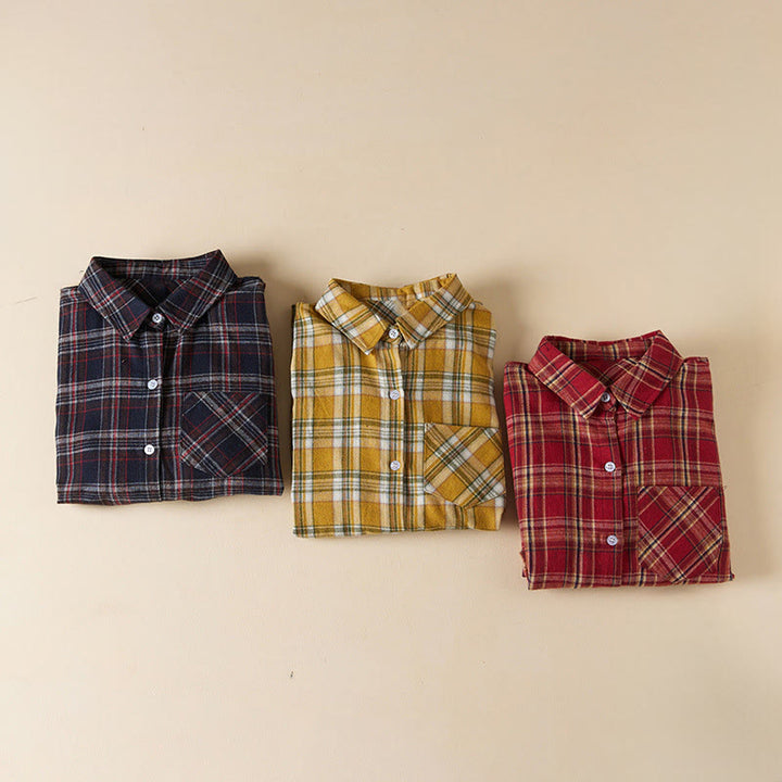 Buddha Stones Spring Color Contrast Plaid Pattern Lapel Long Sleeve Cotton Midi Dress With Pockets - image 30