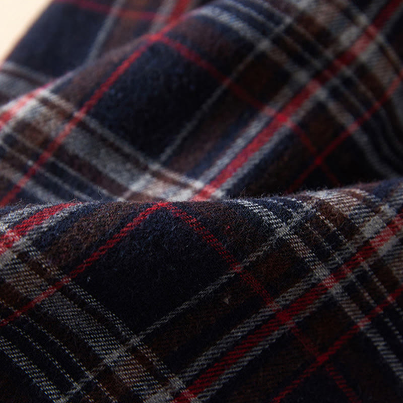 Buddha Stones Spring Color Contrast Plaid Pattern Lapel Long Sleeve Cotton Midi Dress With Pockets - image 25